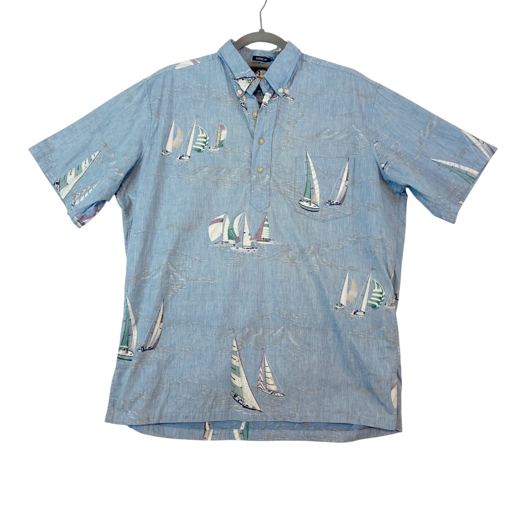 Reyn Spooner Shirt Men M Sailing Nautical Boat VTG Aloha Hawaiian Resort Wear‎
